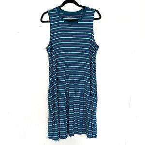 Time and Tru Blue Stretch Tank Swing Dress Pockets Pink Striped XXL 20 ly